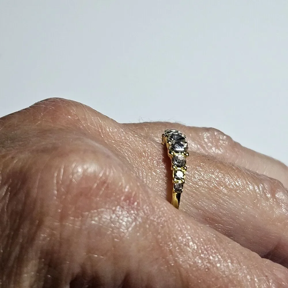 Gold Tone Clear Rhinestone Band Ring Size 7.5